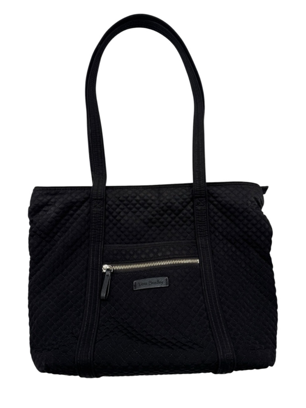 Vera Bradley Black Quilted Microfiber Tote Bag Shoulder Purse Zip Top Pocket